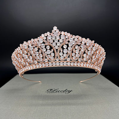 Rosegold Zirconia Tiara, 2 Inches in Height, Classic Look by Lucky Collections ™