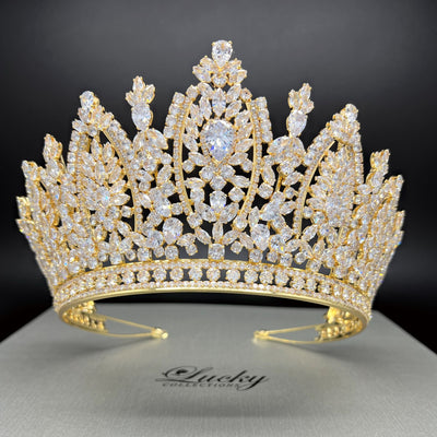 Royal Tall Cubic Zirconia Bridal Crown and Quinceanera Tiara