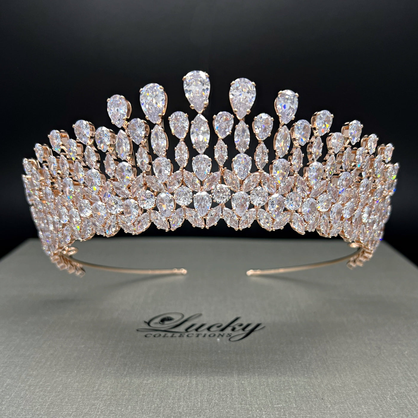 Rosegold crown, Tiara, Zirconia, Teardrop High Quality Cut by Lucky Collections ™