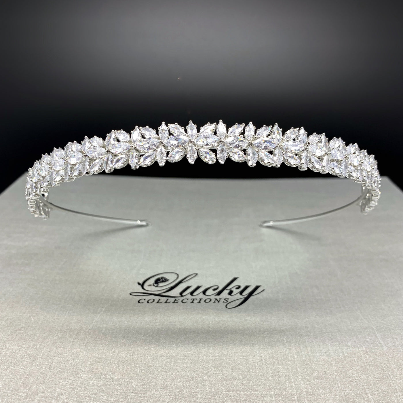 Silver tone bridal Zirconia Headband also comes  Mquise in Gold and Rosegold by Lucky Collections ™