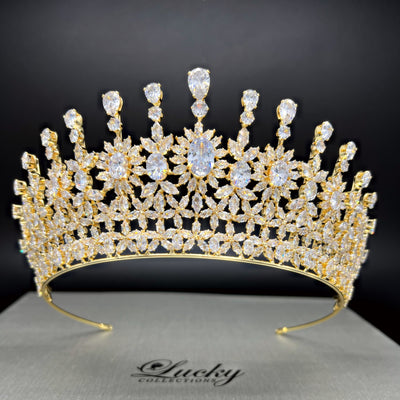 Gold crown, Tiara, Zirconia, 3 Inch Design for Queen of All Occasions by Lucky Collections ™