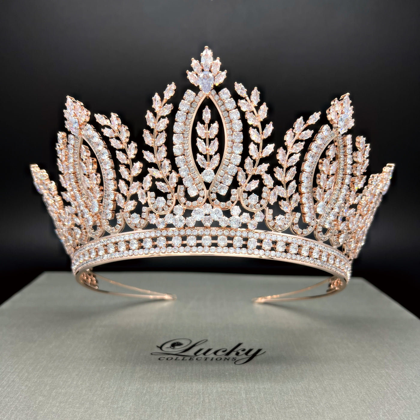 Rosegold Tiara, Zirconia, 3 Inch Central Height Corona with High Quality CZ by Lucky Collections ™