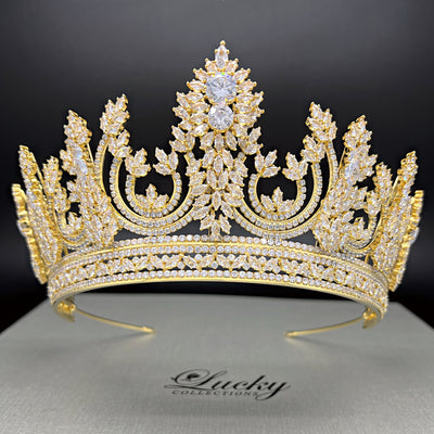 Gold Tiara, Zirconia, Unique design  with High Quality CZ by Lucky Collections ™