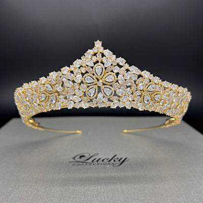 Wedding Tiara, Zirconia, Peak & Central Flower by Lucky Collections ™