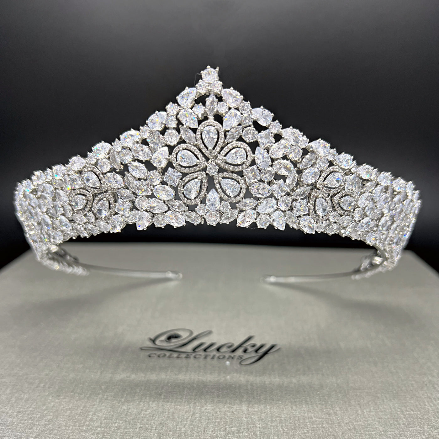 Bridal Tiara, Zirconia, Peak & Central Flower by Lucky Collections ™