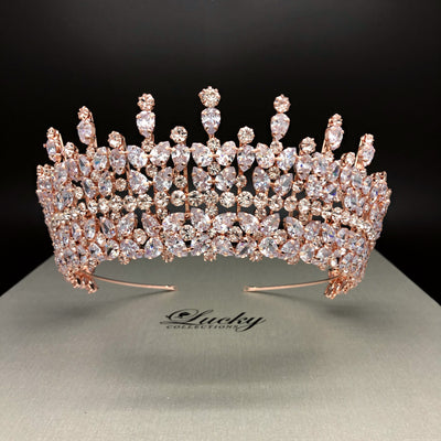 Bridal Tiara, Cubic Zirconia, AAA CZ adorn this Royal Rosegold Tiara. Made with Marquise Zirconia and handset with perfection. Lucky Collections ™