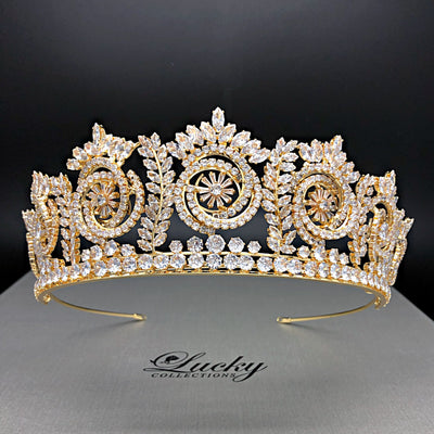 Scrolls, Circles and dimensional pave setting tiara for Spectacular Bridal Look Lucky Collections ™, Gold Crown