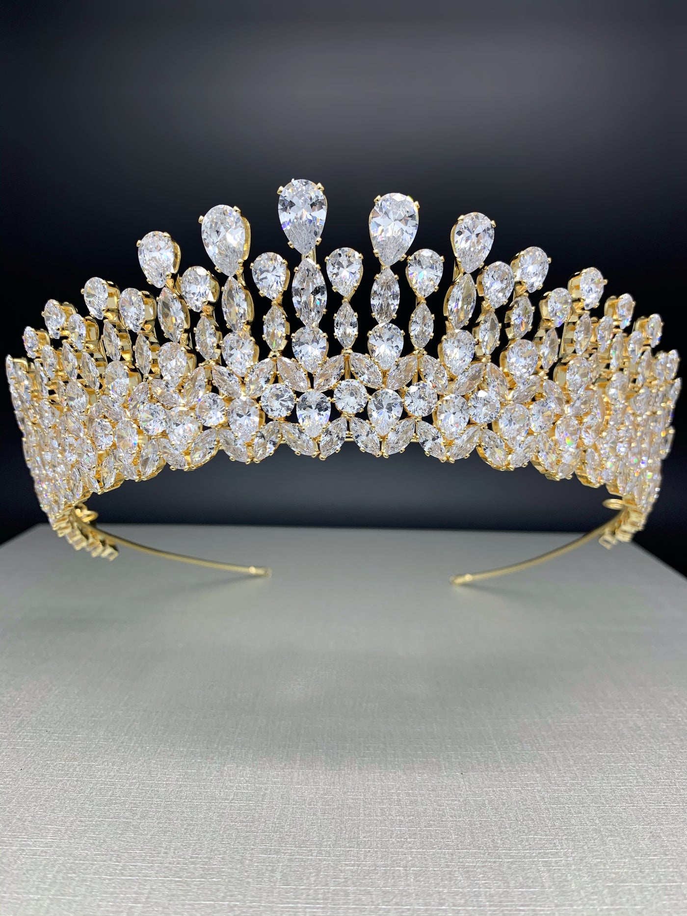Gold Tiara, Zirconia, Teardrop High Quality Cut by Lucky Collections ™