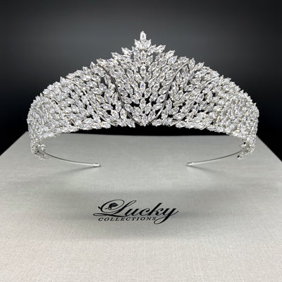 Silver Bridal crown,  Quinceanera Tiara, Elegant Diamond Look Cluster