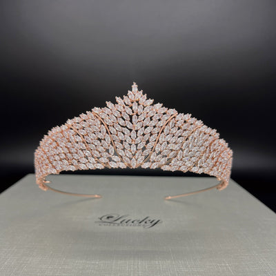 Rose gold Bridal crown, Quinceanera Tiara, Elegant Diamond Look Cluster