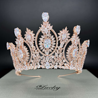 Rose Gold Tall Tiara, Zirconia, Handmade with Love by Lucky Collections ™
