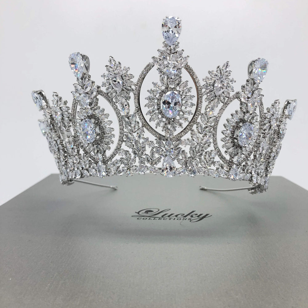 Glamorous CZ Tall Bridal Tiara 3.25