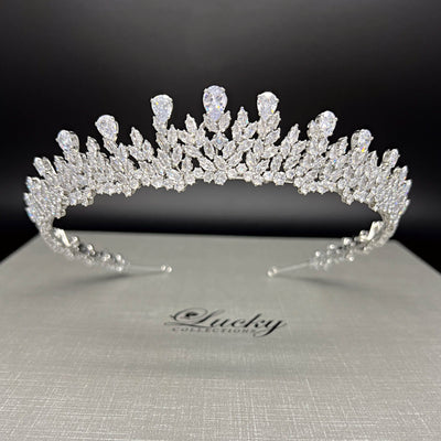 Zirconia Bridal Crown, Quinceanera Tiara, Corona de 15 Anos Graceful Design by Lucky Collections™