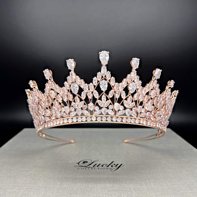 Rosegold Quinceanera Tiara, Crown for Wedding, Elegant Corona, Sophisticated Bridal Headpiece