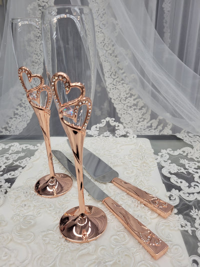 Toasting Glass and Servers for Bridal and Wedding, Heart Cake Cutting Set by Lucky Collections ™