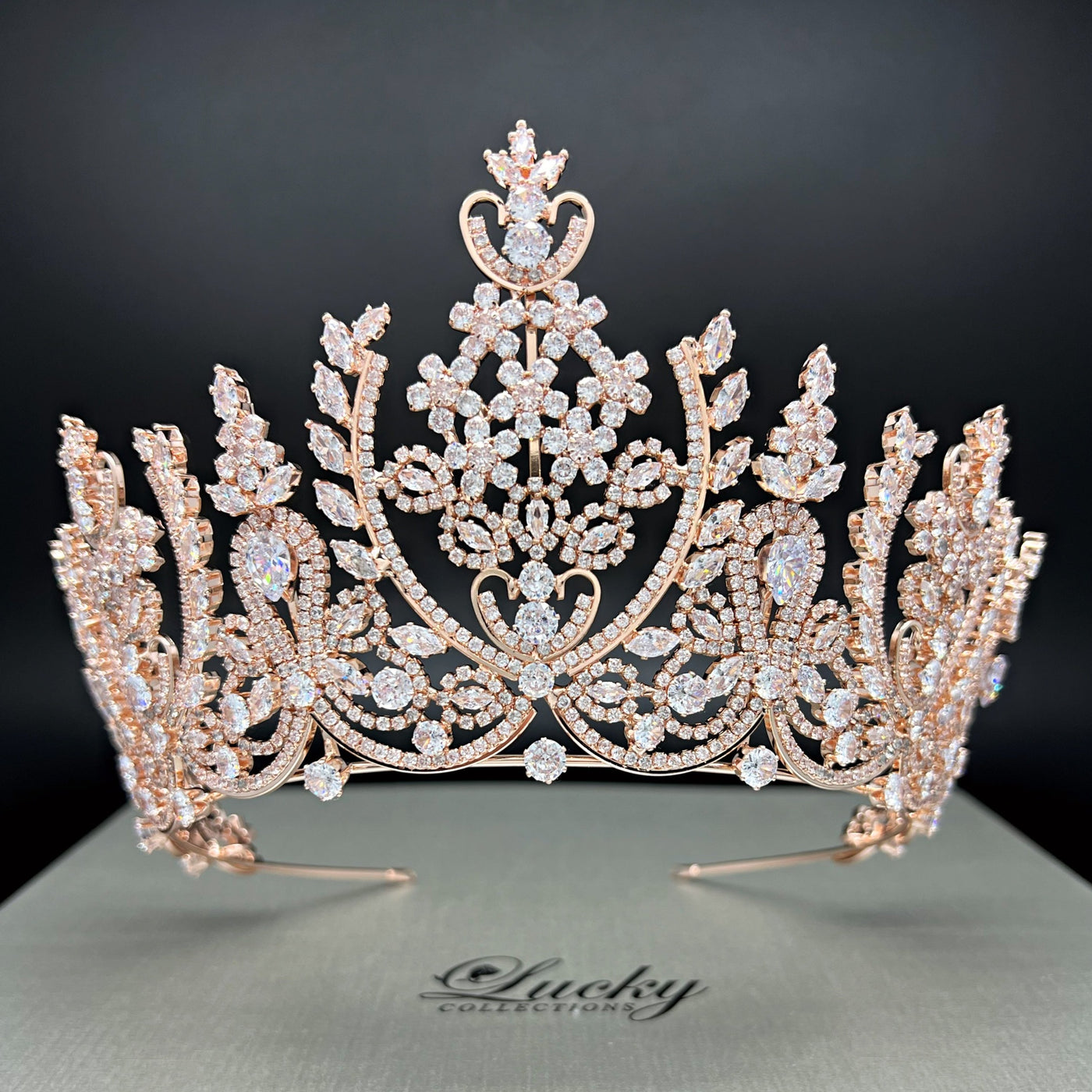 Rosegold Tall Tiara with unique Curves , Lines, Motifs & Style by Headband & Hair Accessories for Brides, Quince, Maid of Honor by Lucky Collections ™