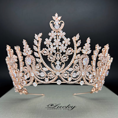 Rosegold Tall Tiara with unique Curves , Lines, Motifs & Style by Headband & Hair Accessories for Brides, Quince, Maid of Honor by Lucky Collections ™