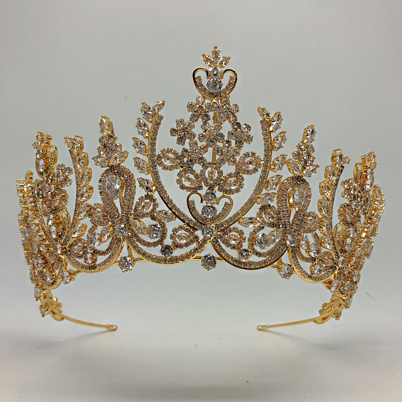 Gold Tall Tiara with unique Curves , Lines, Motifs & Style by Headband & Hair Accessories for Brides, Quince, Maid of Honor by Lucky Collections ™