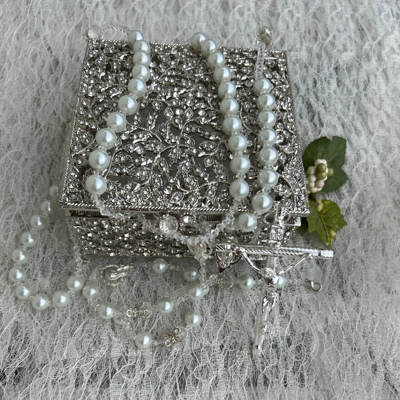 Wedding Lasso with Box, Wedding Lasso Rosary with Cross, Classic White Pearl by Lucky Collections™