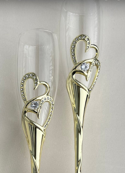 Toasting Glass and Servers for Bridal and Wedding, Heart Cake Cutting Set by Lucky Collections 