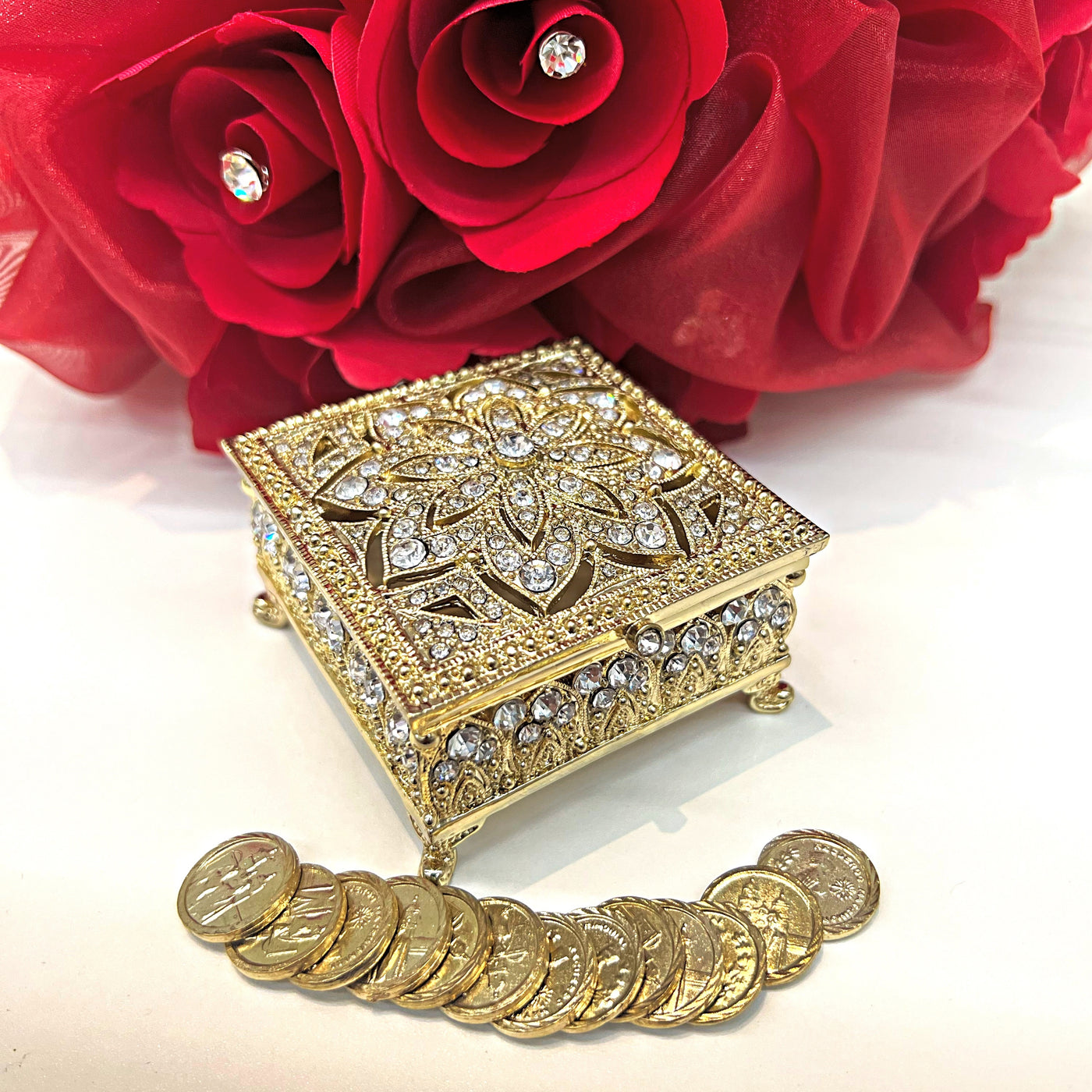 Wedding Arras Box and Promise Coins - Vintage Square -Catholic Wedding Ritual (Las Arras Matrimoniales)