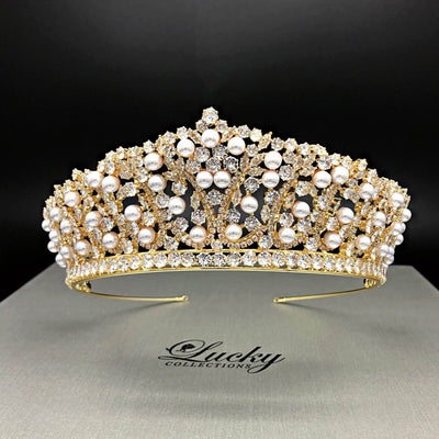 Pearl Crown for Bride, Classic Bridal Tiara, Quinceanera Corona con Perla