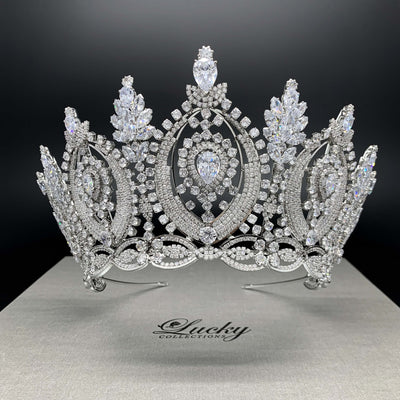 Tall Cubic Zirconia Bridal Crown and Quinceanera Tiara Shines Like Diamonds