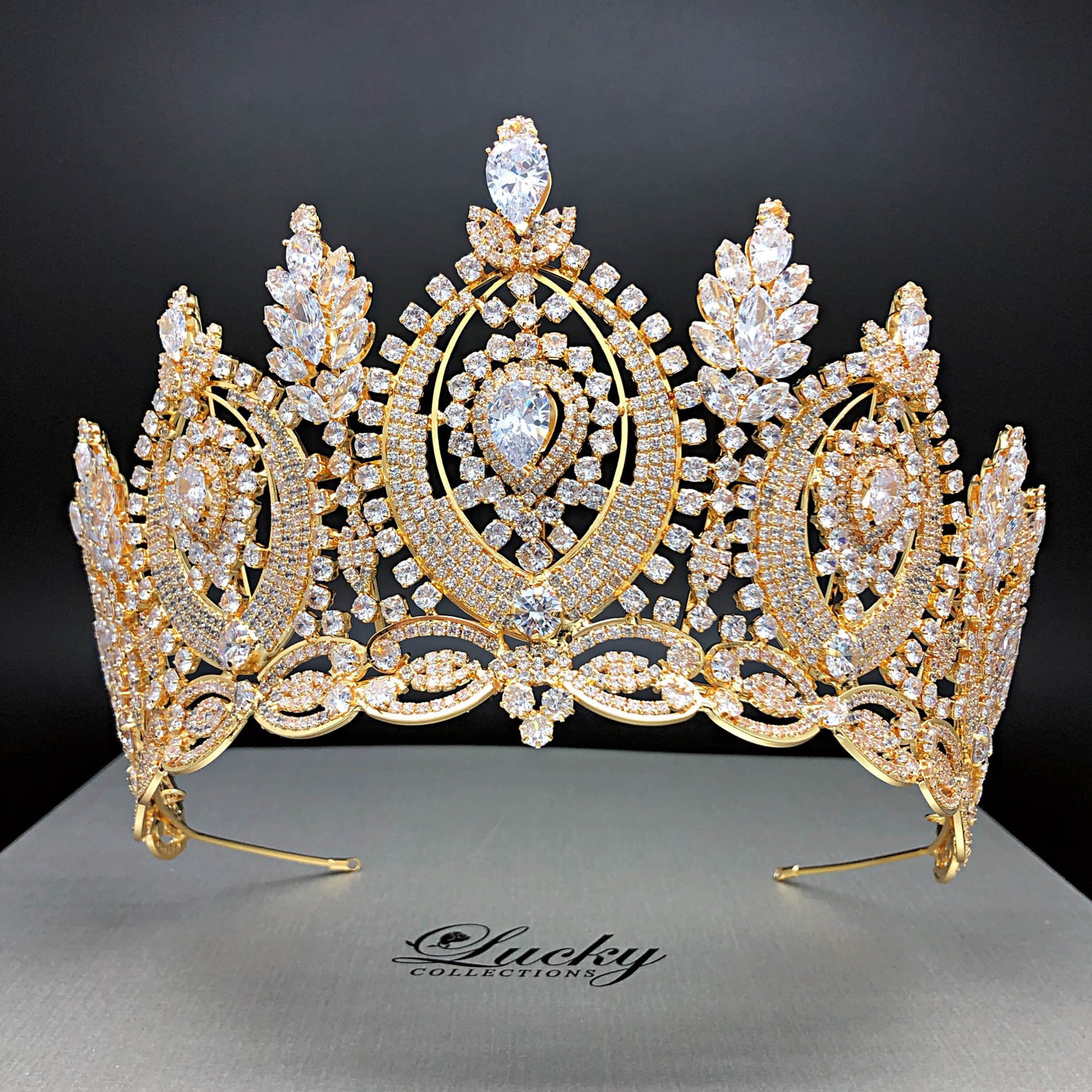 Tall Cubic Zirconia Bridal Crown and Quinceanera Tiara Shines Like Diamonds
