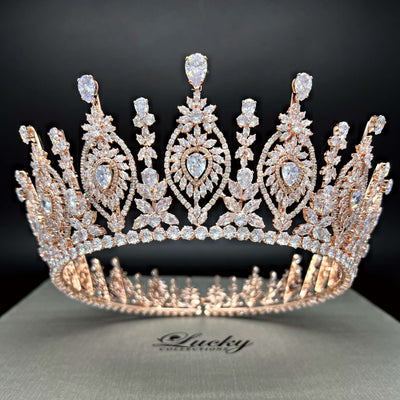 Royal Bridal Crown and Quinceanera Tiara, Tall Corona, Full Circle Round Tiara