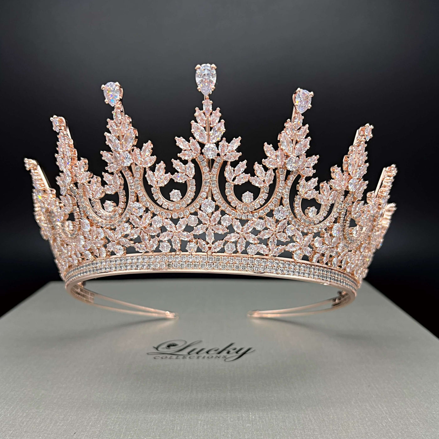 Quince Crown, Bridal Tiara, Quinceanera Corona with Peaks ,Finest Cut Zircon