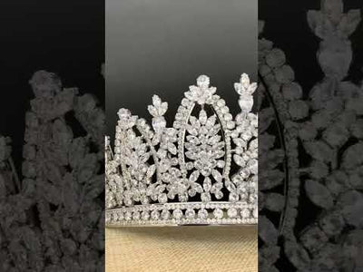 Royal Tall Cubic Zirconia Bridal Crown and Quinceanera Tiara