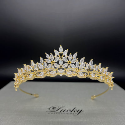 Gold Small Tiara for a Refined Look, Zirconia Crown for Bride, Quince Corona